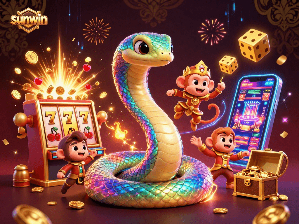 Experience sunwin's thrilling jackpot with a vibrant 3D casino scene full of action.