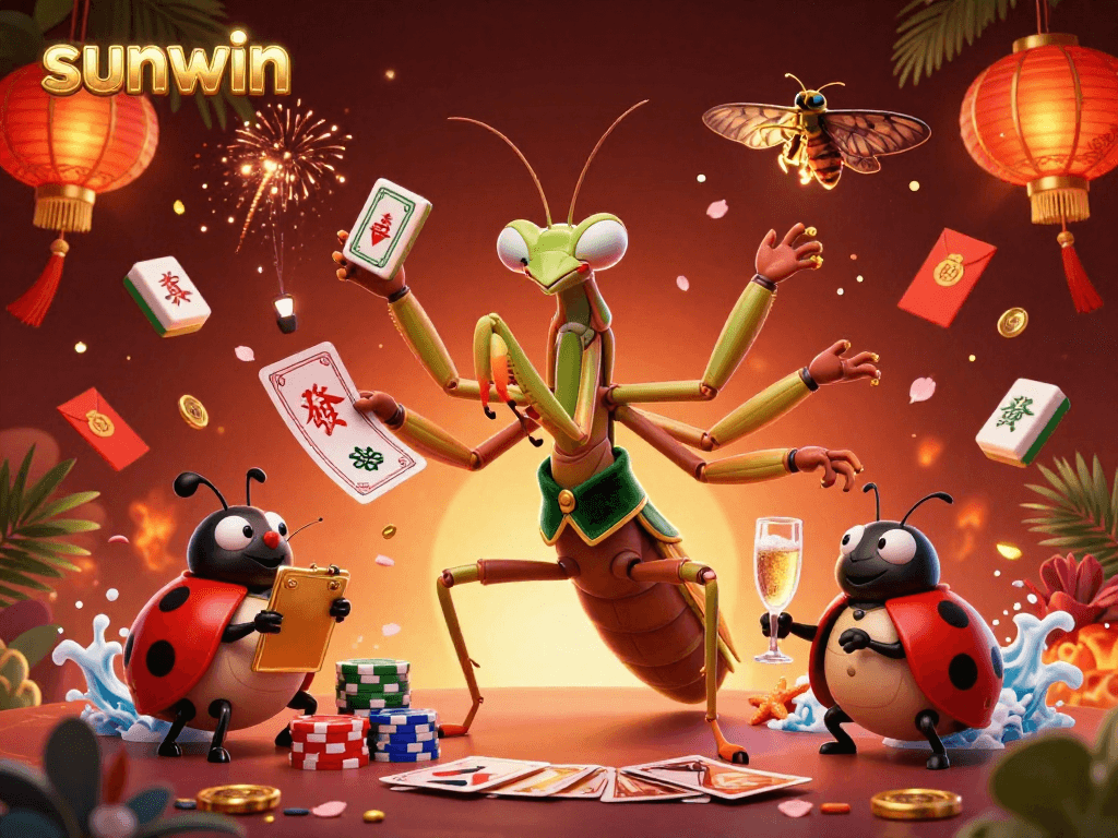Experience the lively atmosphere of sunwin’s casino with vibrant characters and festive decorations.