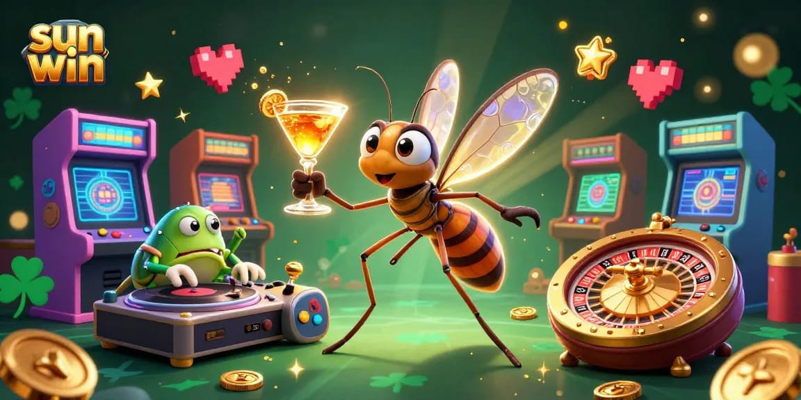 Experience the excitement of sun win with a dynamic casino scene featuring unique characters and gaming elements.