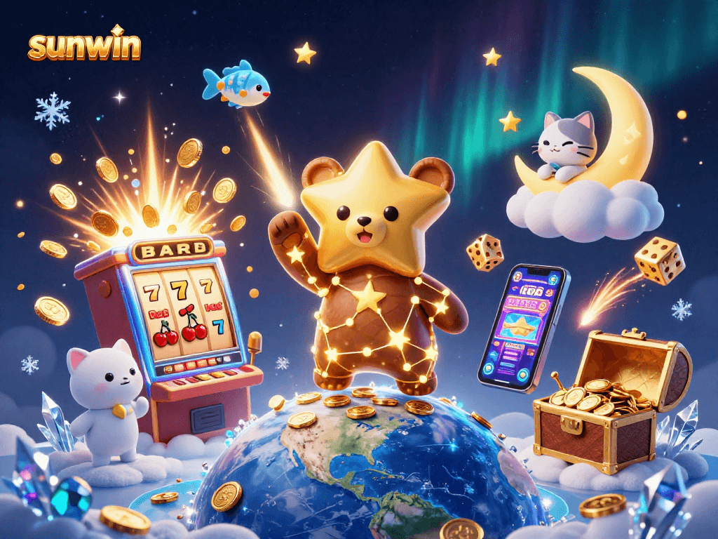 Experience big wins at sunwin with colorful 3D casino elements and lucky symbols bursting around!
