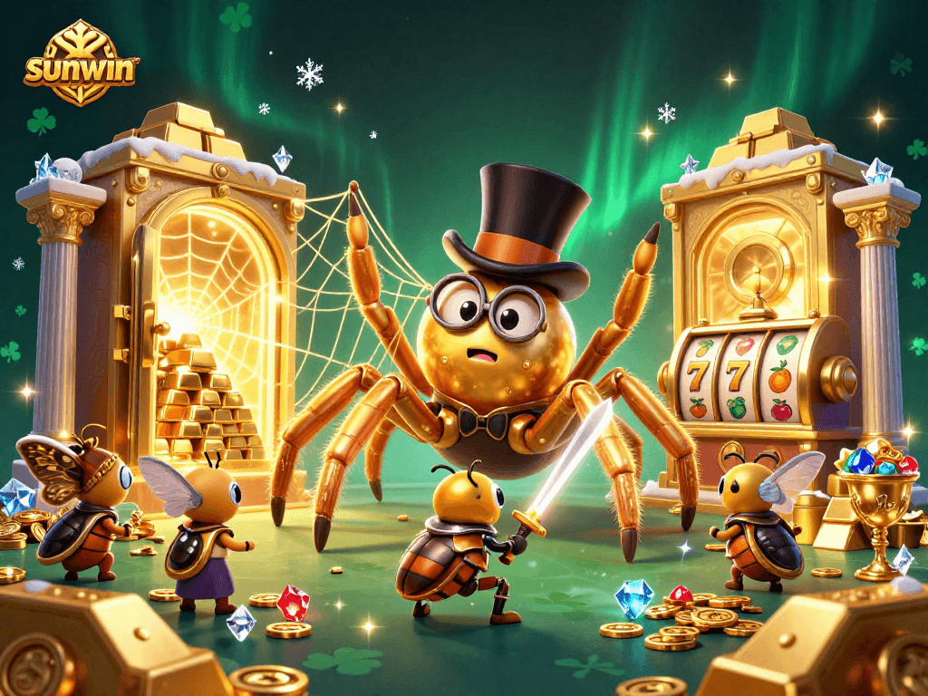 Join the fun at sunwin's thrilling casino with a giant golden tarantula and beetle knight!