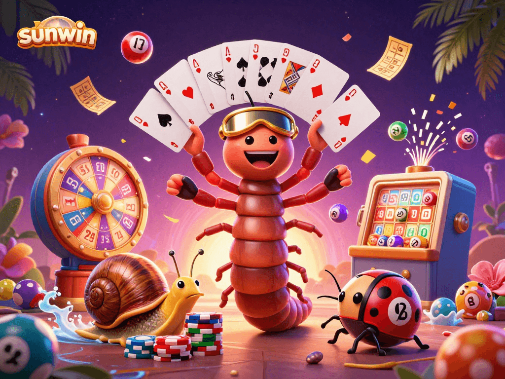 Engage with sunwin as you explore exciting lottery games with cartoon characters in a vibrant casino scene.