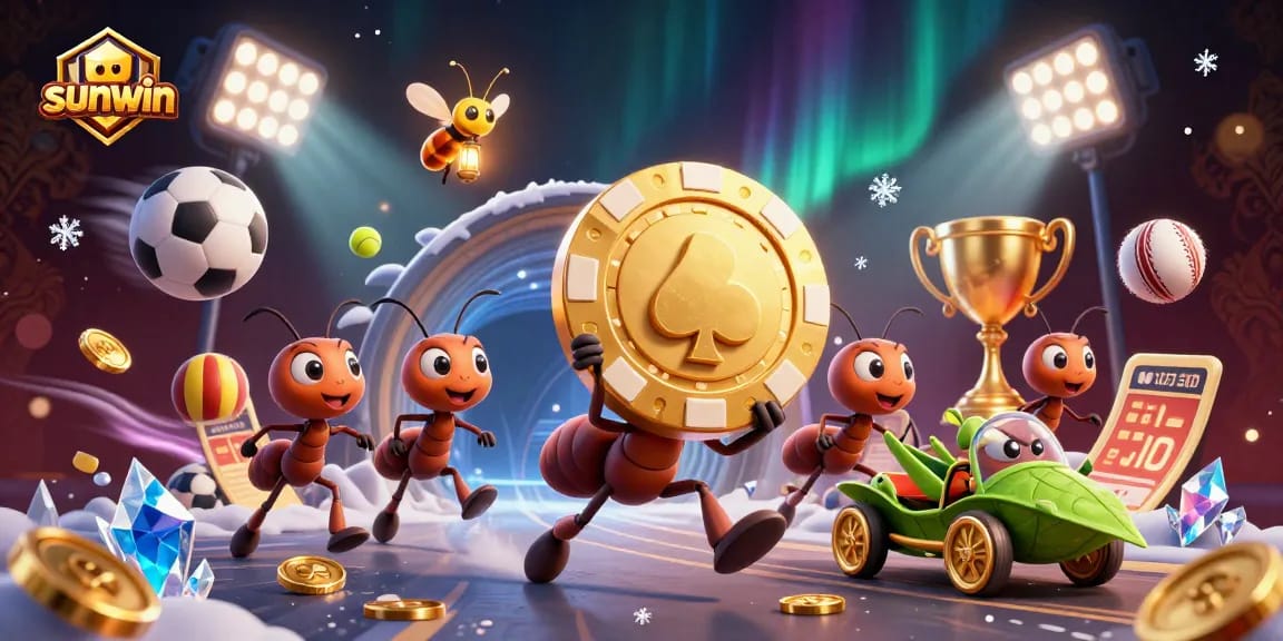 Sunwin's ants escapade with a giant poker chip showcases dynamic sports betting action.