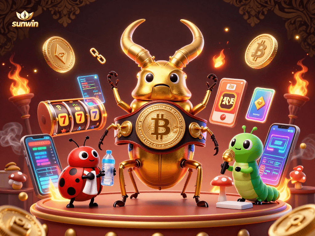 Engage with the sunwin casino world through a vibrant 3D illustration featuring a betting showdown.