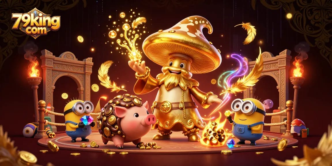 Experience the excitement of 79king com with magical characters transforming treasures in a luxurious casino setting.