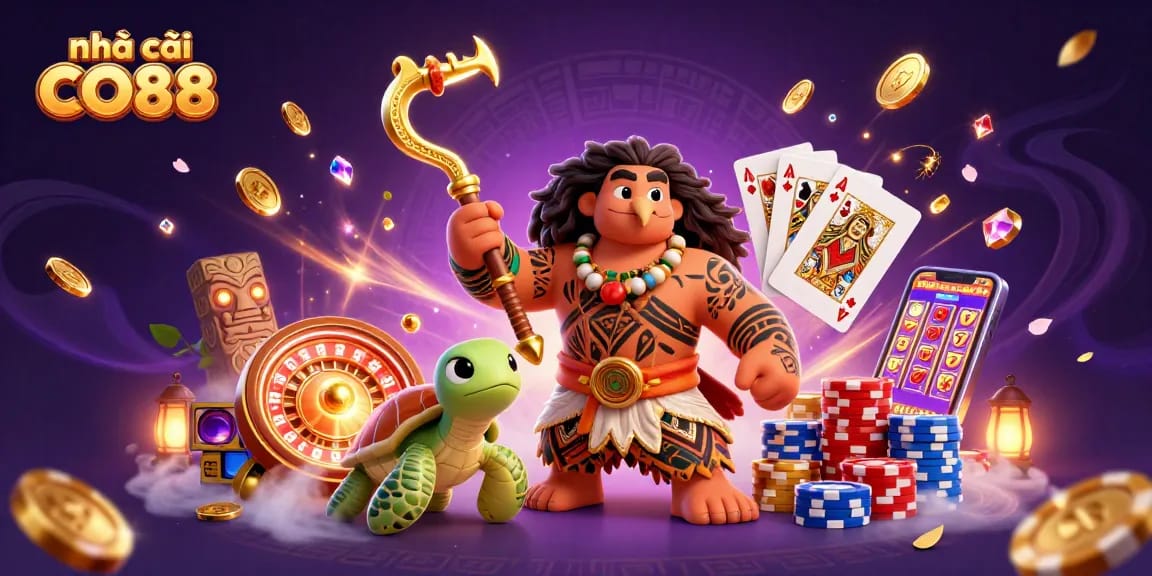 Experience the excitement at nhà cái CO88 with vibrant casino gaming elements and dynamic characters.