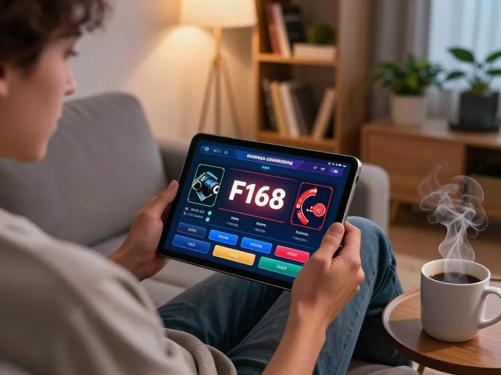 Engaging with the F168 casino app on a tablet for a thrilling home gaming experience