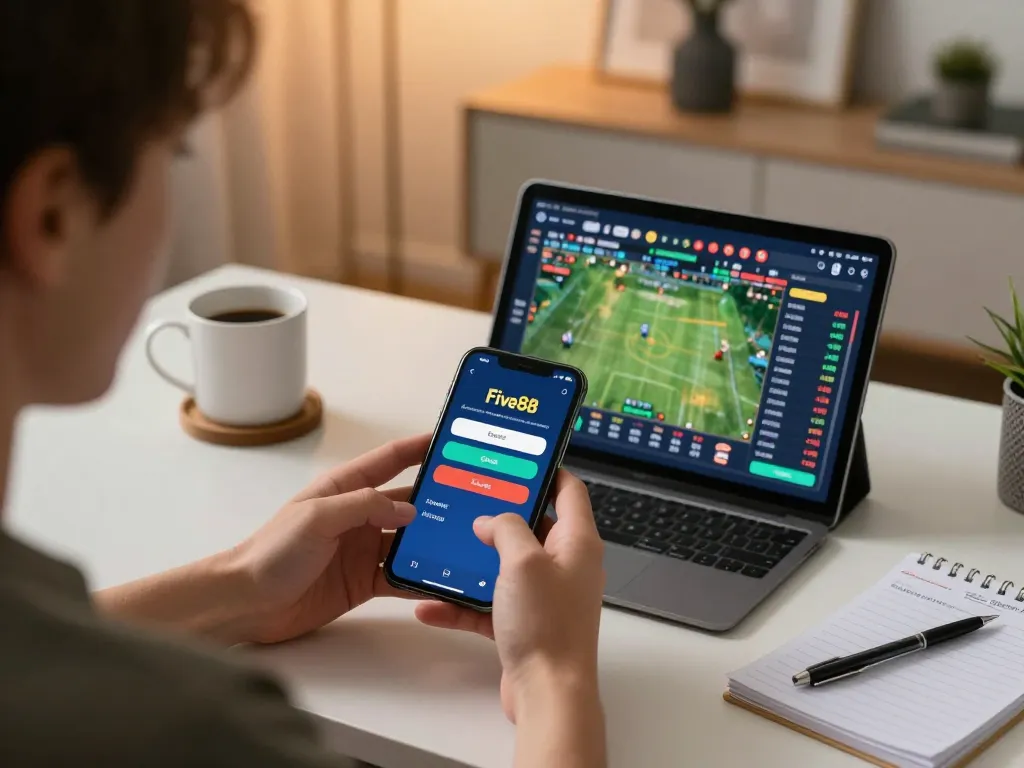 Engaging with the Five88 link on smartphone during intense sports betting session.