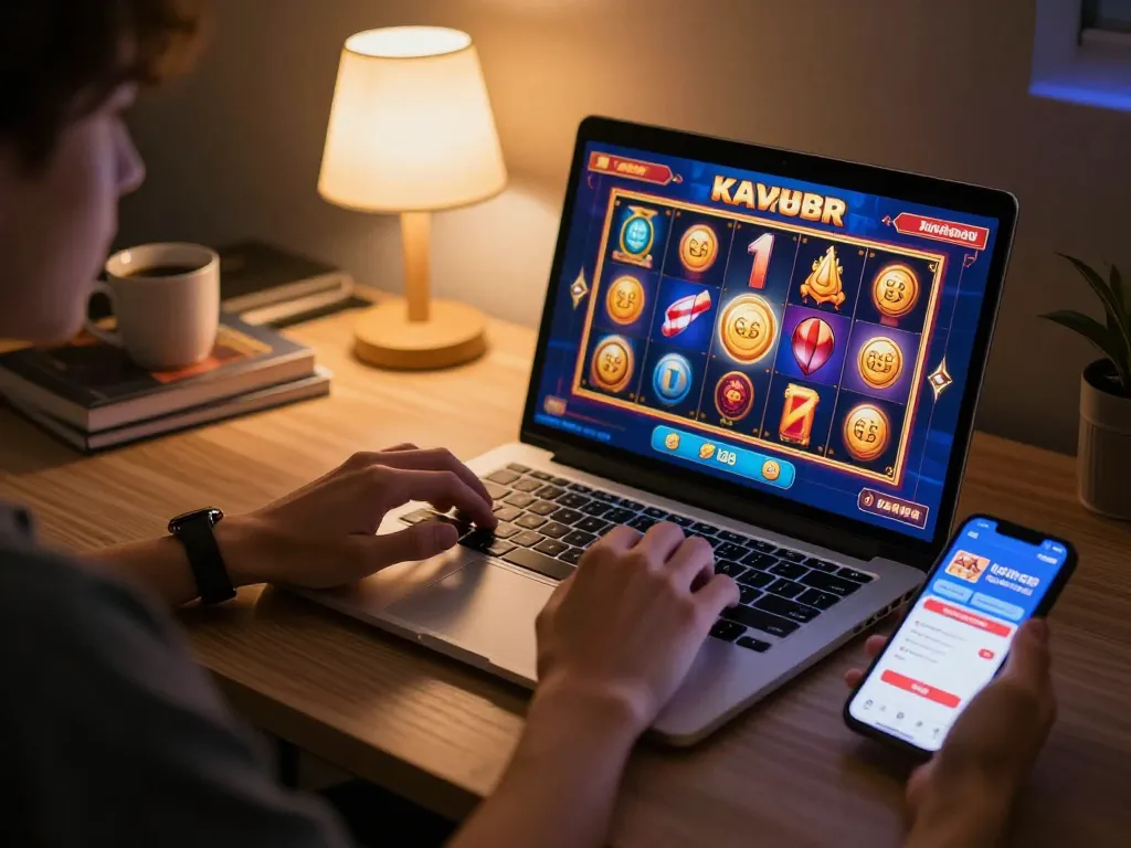 Engaging in strategic gameplay on lc88 app with laptop and smartphone showcasing slots.