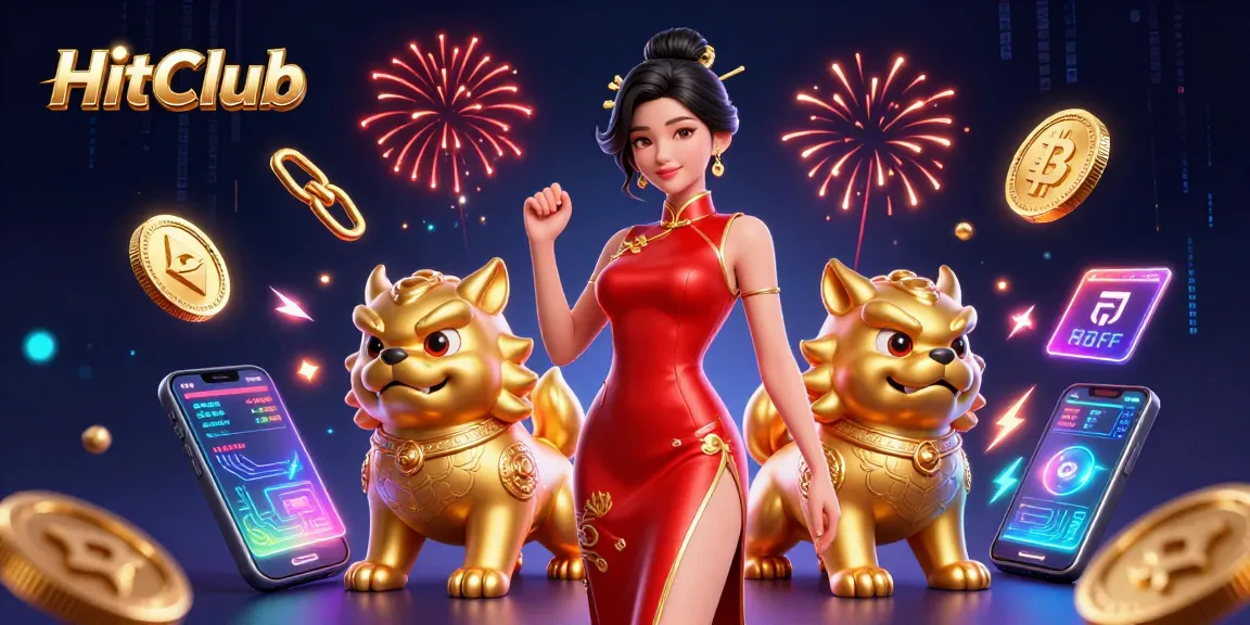Win big at HitClub with an enchanting Asian woman, lively foo dog guardians, and crypto elements.