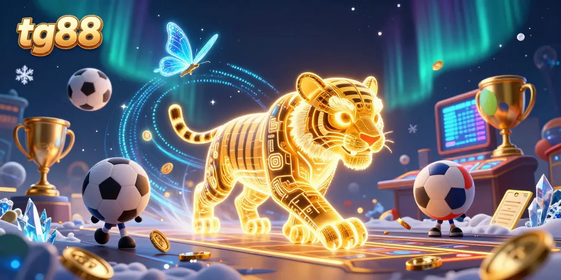 Experience the thrill at tg88, where a golden tiger navigates a vibrant casino landscape filled with dynamic gaming elements.