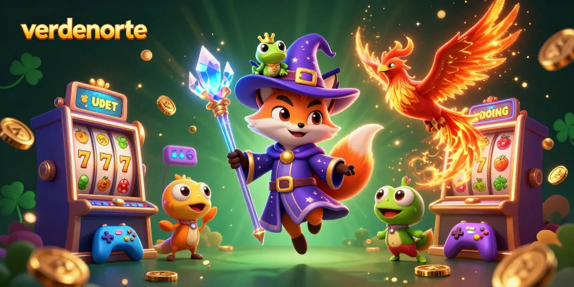Spin to win at verdenorte with enchanting wizard fox and phoenix in a captivating casino setting.