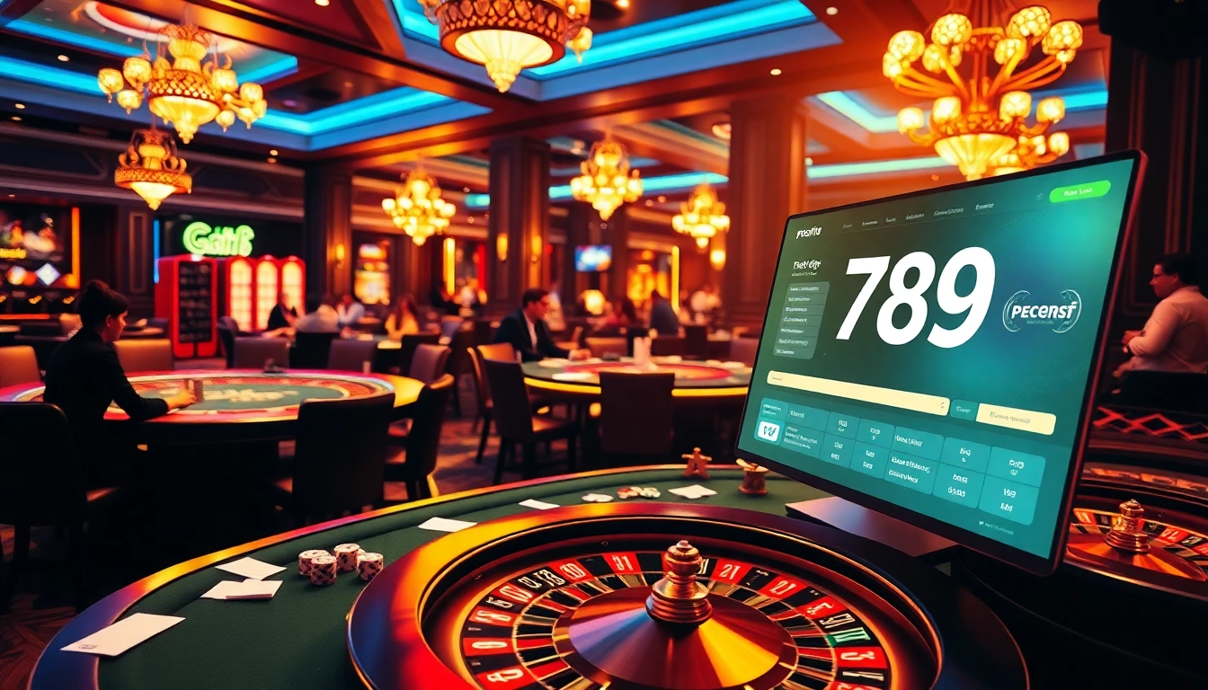 Exciting gaming action at 789f casino tables with poker chips and roulette.
