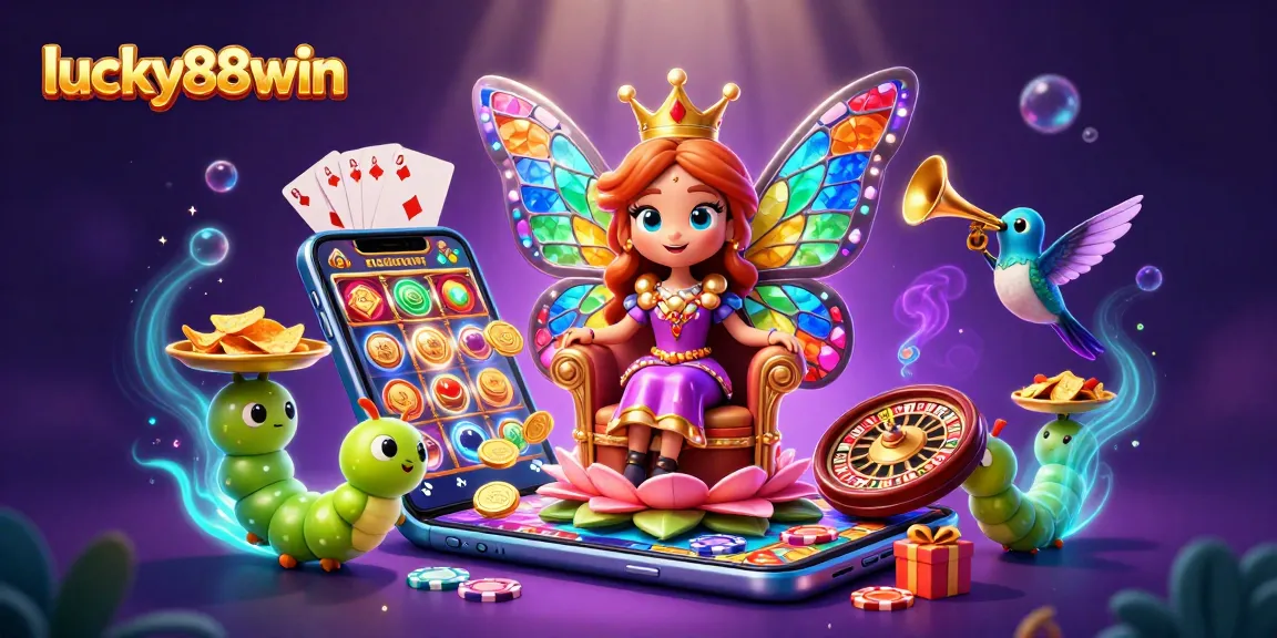 Experience the excitement of lucky88win with a vibrant 3D casino illustration featuring unique gaming elements.