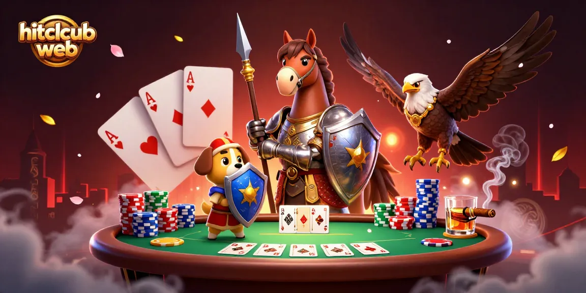 Engage in thrilling gameplay at hitclcub web with a vibrant 3D casino scene featuring animated characters and poker elements.