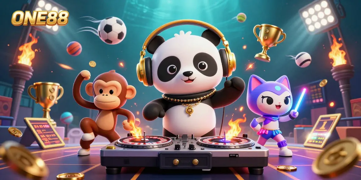 Experience the excitement of ONE88 with vibrant characters and dynamic gambling elements.