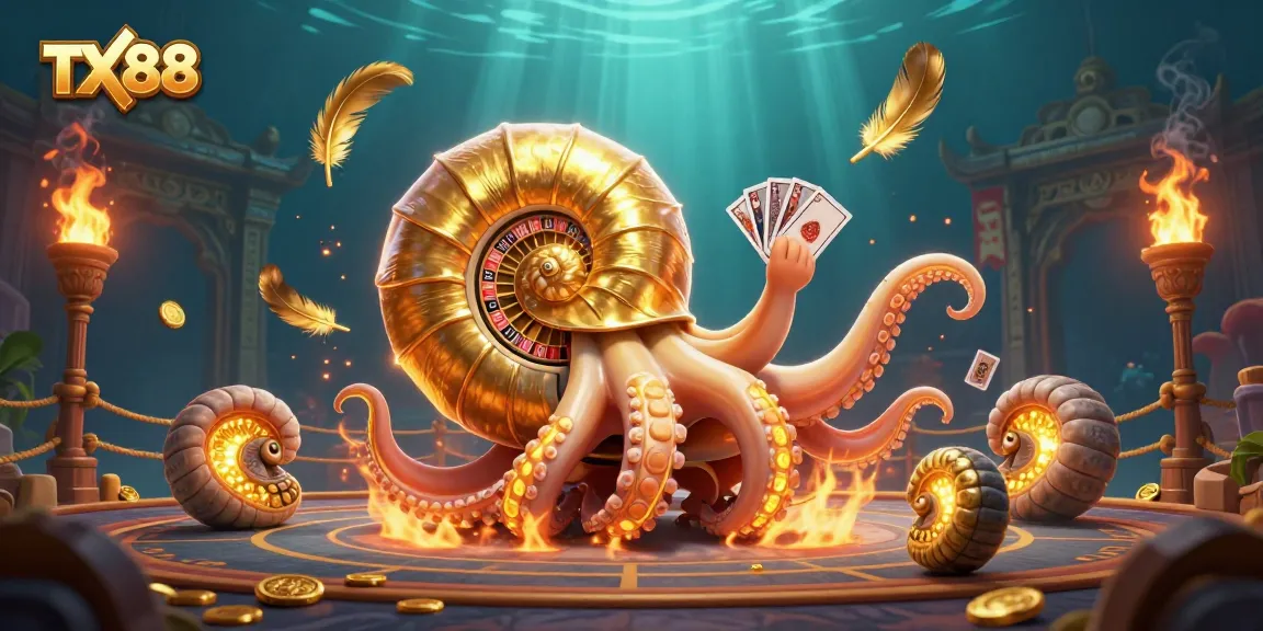 Experience the thrill of betting with TX88, featuring a vibrant 3D nautilus and illuminated game elements.
