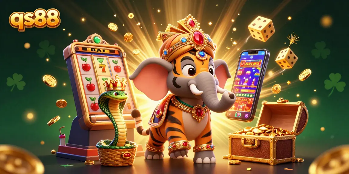 qs88 jackpot scene with a maharaja tiger and jewel-encrusted elements bursting with excitement