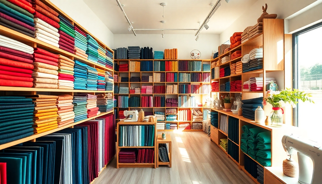 Bekijk stoffen winkel online met kleurrijke materialen en warme sfeer.