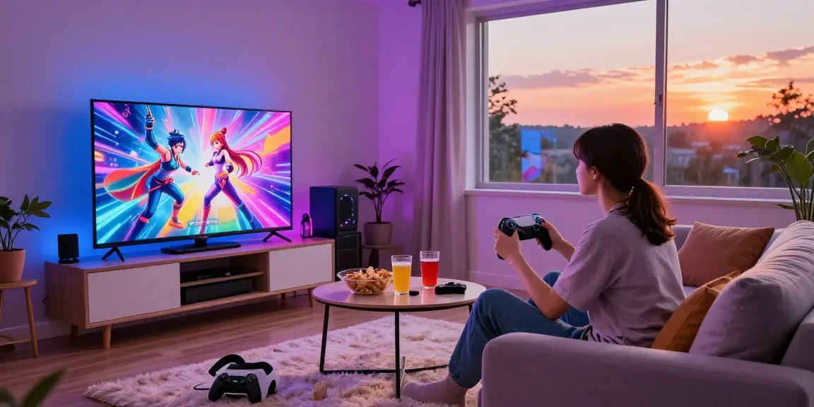 Engaging gamer exploring a hentai game in a cozy living room.