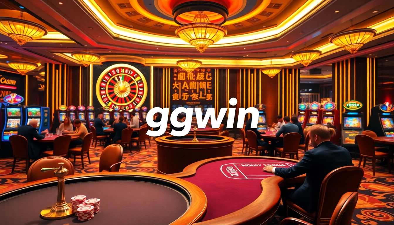 Players enjoying an exciting game at ggwin casino with roulette and poker tables.