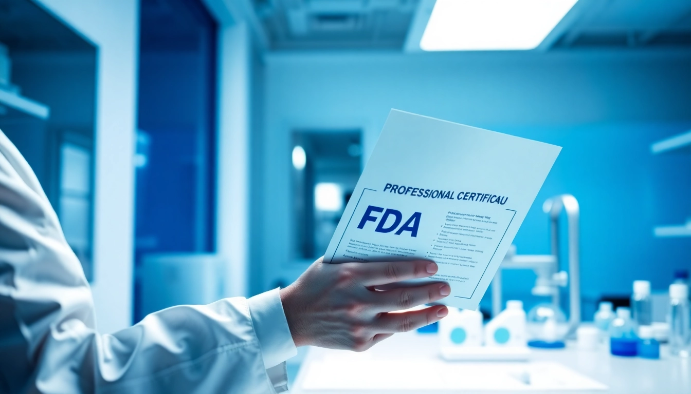 Esamina la certificazione fda mentre un scienziato lavora in laboratorio.