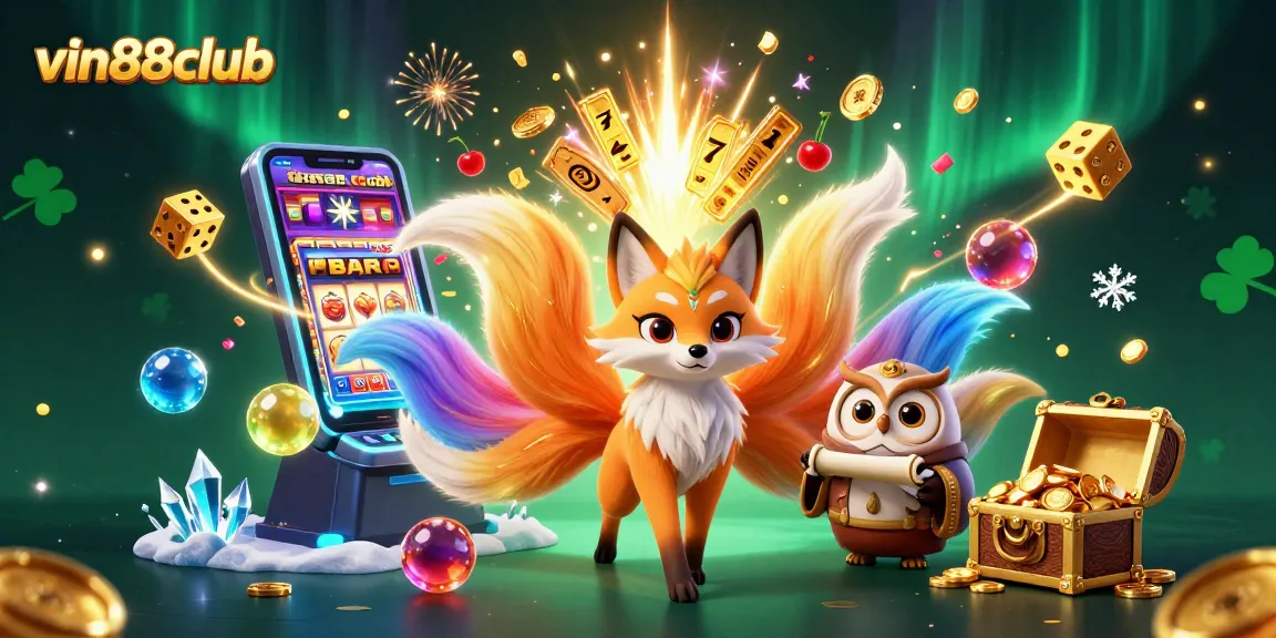 Experience the thrill of vin88club with vibrant slot machines and magical characters in a dynamic casino scene.