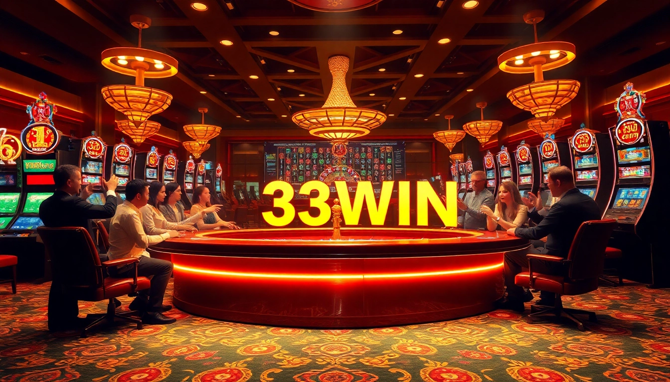 Engaged players at 33WIN casino table showcasing excitement and luxury in gambling.