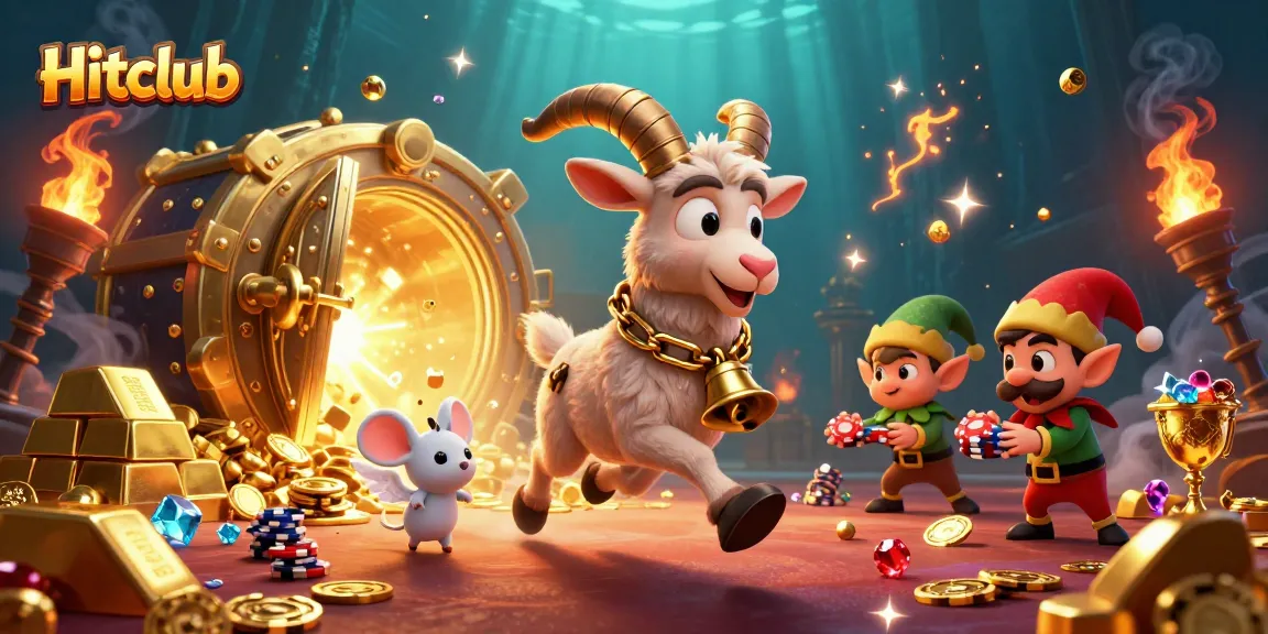 Hitclub presents a festive casino scene with a Krampus goat managing chaos while greedy gremlins steal chips amid shining treasures.