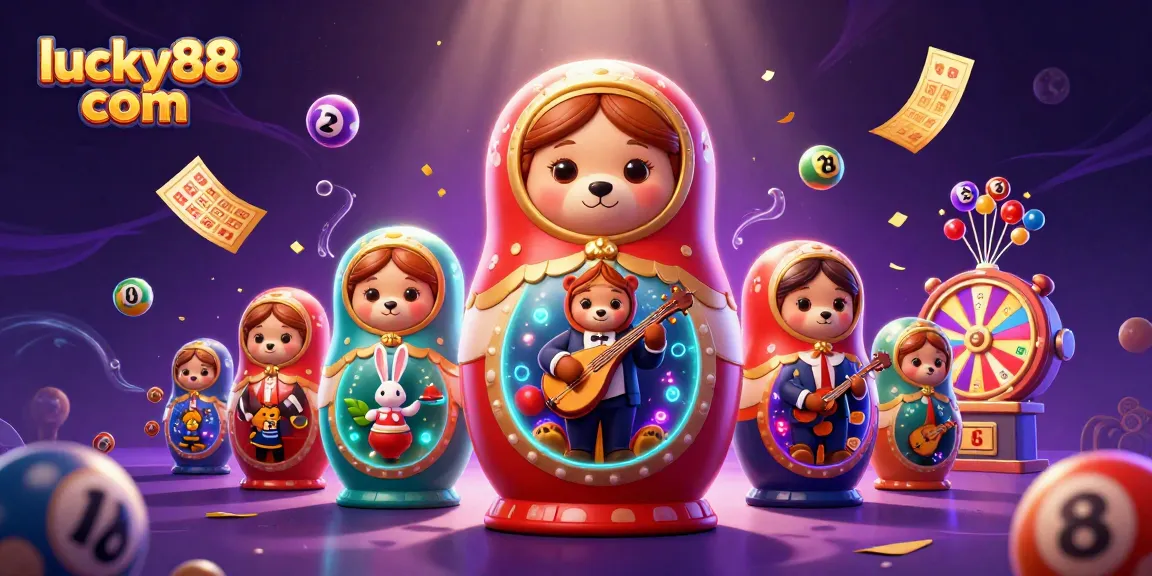 Engage with lucky88 com's vibrant casino scene showcasing colorful lottery elements and playful characters.