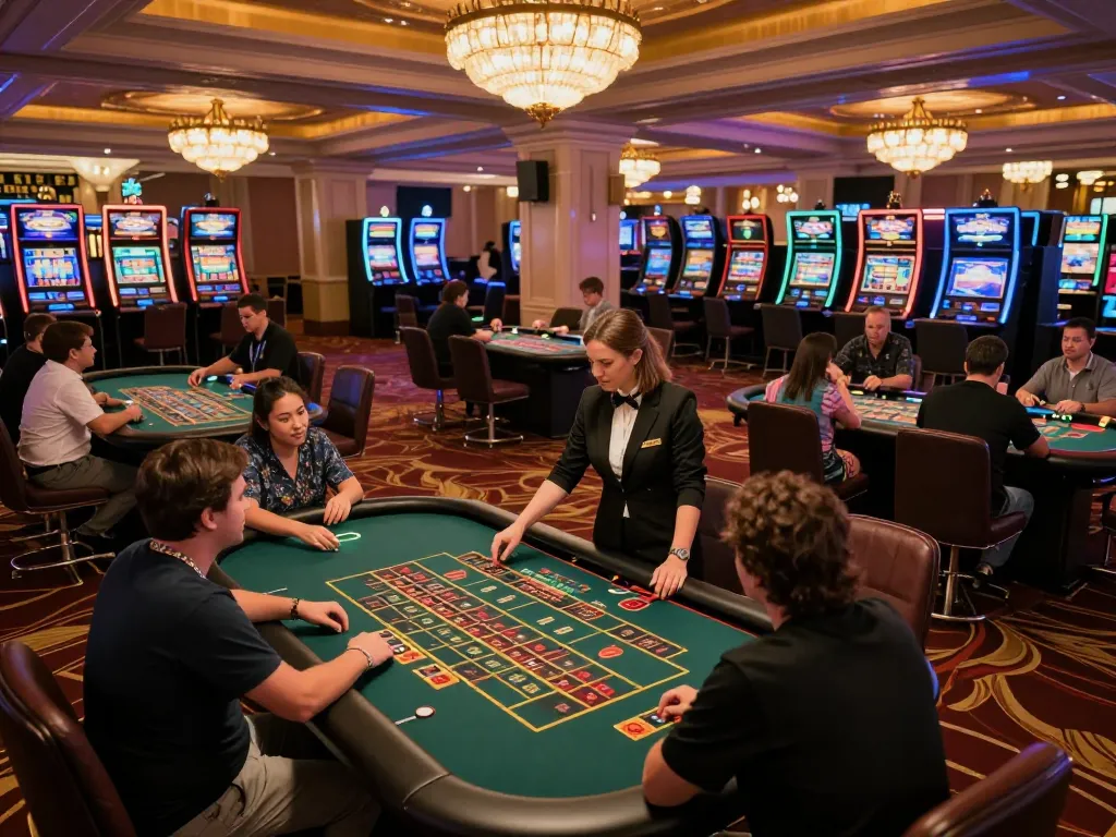 HBET players engaging in a lively roulette game at an upscale casino, highlighting excitement and dynamic betting.