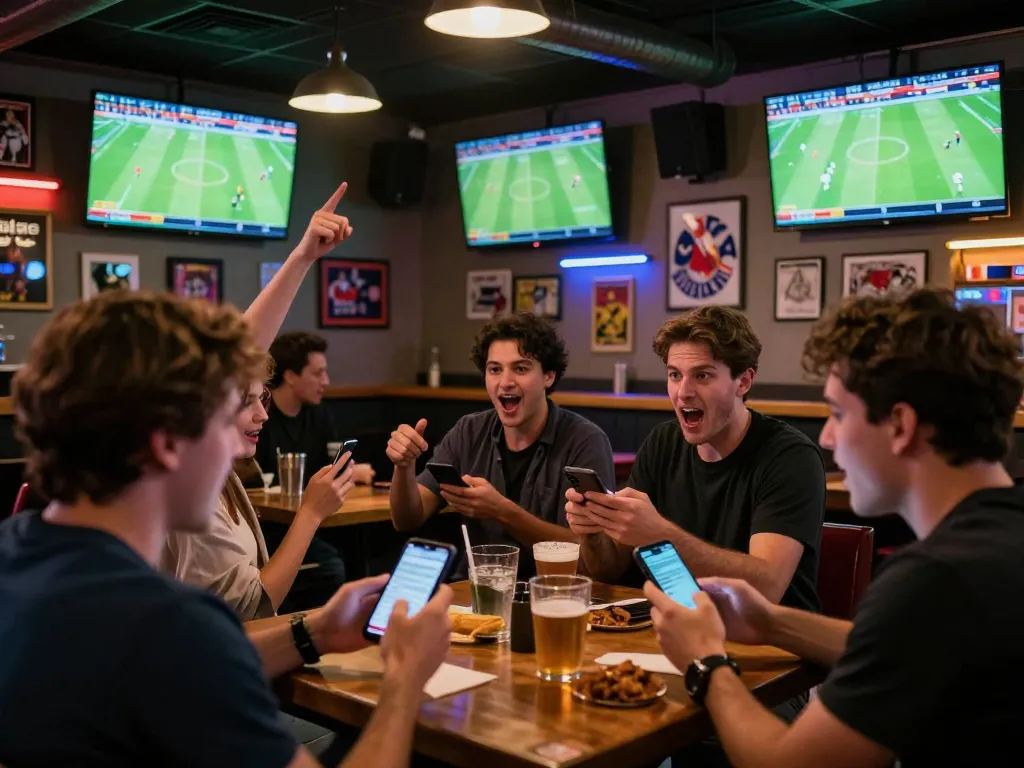 KQBD football fans engaging in live betting while watching a match on multiple screens.