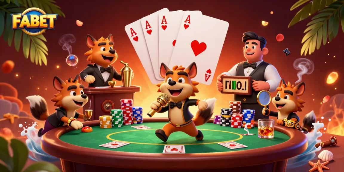 FABET hyenas host a vibrant comedy casino night with poker and drinks.