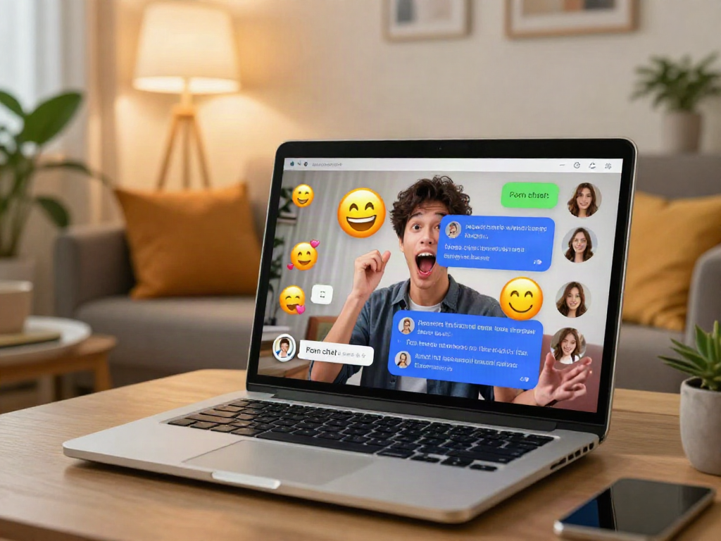 Engaging virtual chat scene depicting a lively conversation with porn chat AI, highlighting fun and excitement.