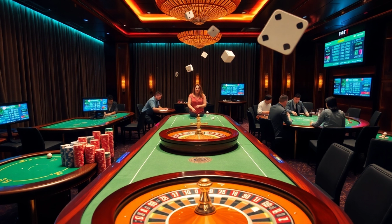Experience the thrill of 11BET with vibrant casino tables and exciting gaming elements.