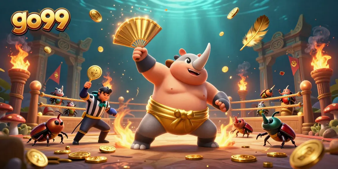 Experience go99's thrilling casino gaming world with a dynamic beetle champion in a vibrant arena.