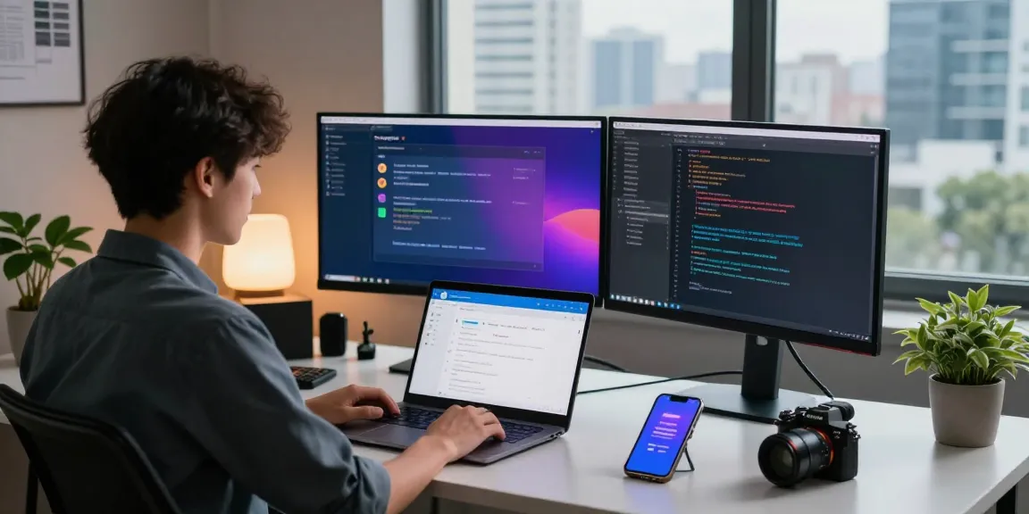 Engaging workspace with the Telegram Web Version displayed on screens, showcasing productivity and tech innovation.