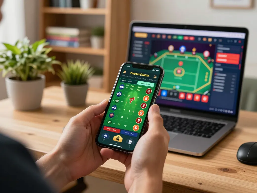Placing bets on VU88 through a smartphone showing live sports odds and stats