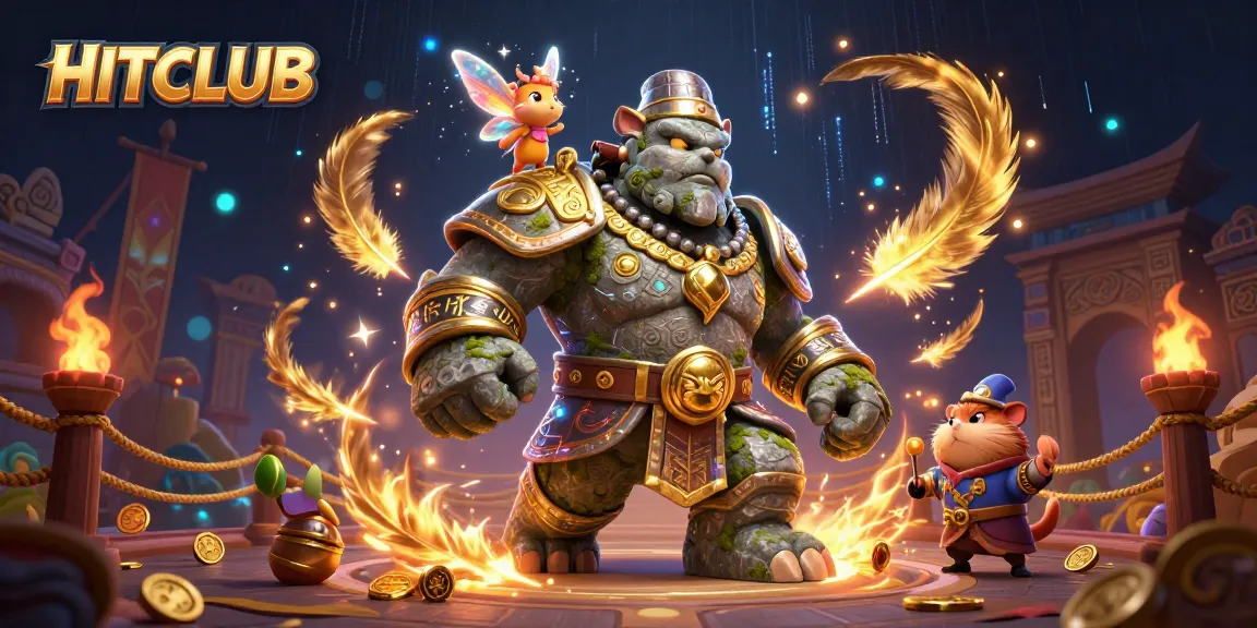 Join the action at HITCLUB with a whimsical golem guardian, a fairy, and a hamster knight in a magical scene.