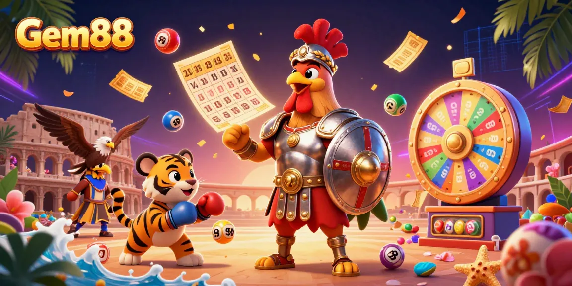 Engage with Gem88 while enjoying dynamic lottery elements in a vibrant casino scene.