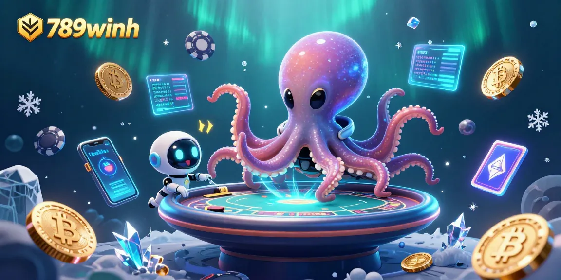 Engage with thrilling gameplay at 789winh in this dynamic 3D casino illustration featuring vibrant characters and crypto elements.