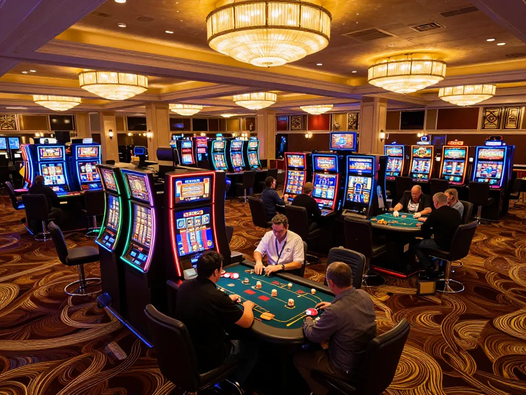 Players enjoying vibrant slot machines and poker games at 789Club casino.