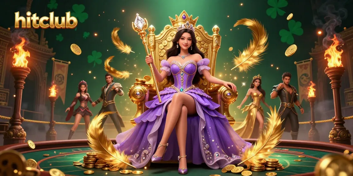 Engaging gameplay at hitclub with a regal Asian woman in a lavish casino scene, vibrant elements abound.