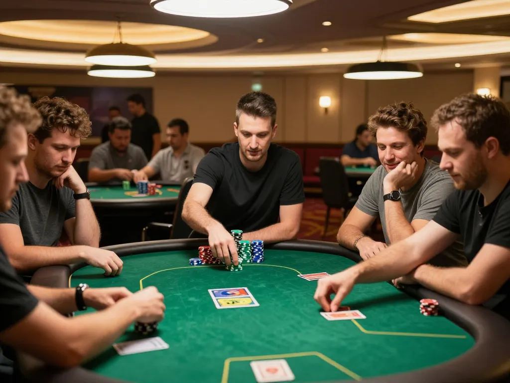 TR88 players strategizing their bets during an intense poker game night, showcasing excitement and engagement