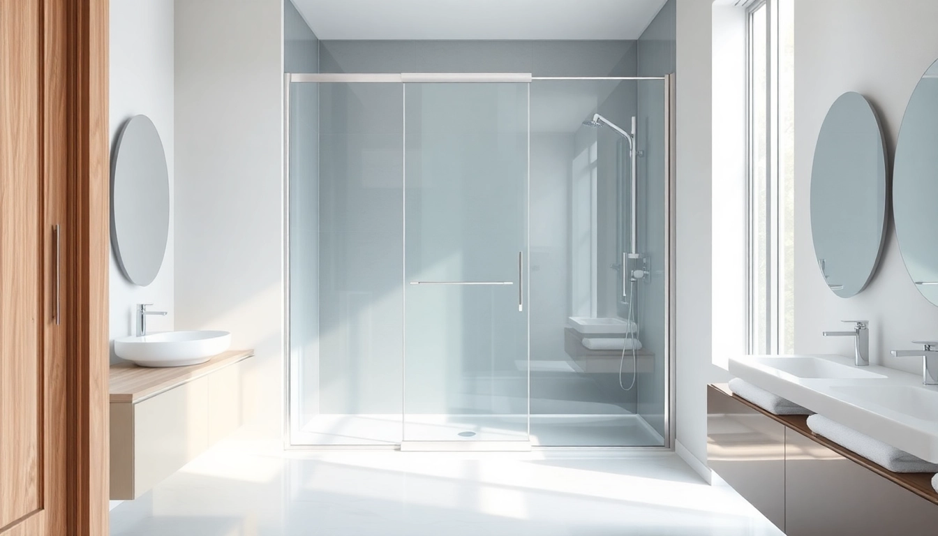 Showcase a beautiful shower screen sliding door in a bright, modern bathroom.