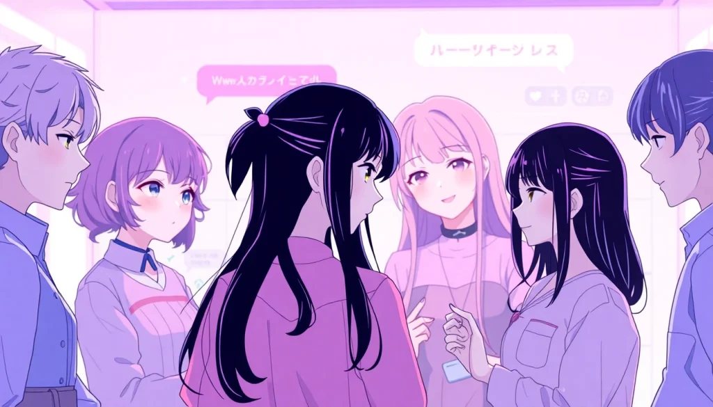 Engaging scene depicting characters in a hentai ai chat interface with vibrant colors.