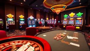 Experience thrilling gaming at 23win with a vibrant casino setting featuring poker, roulette, and slots.