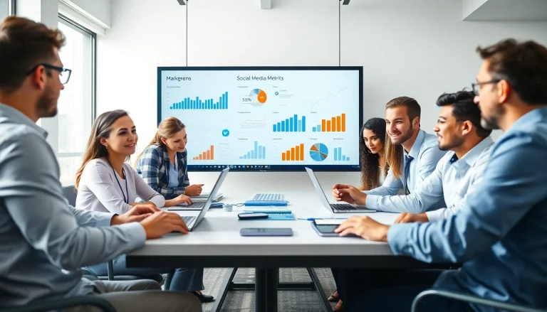 Digital Marketing team brainstorming in a bright office, showcasing collaboration and innovation.