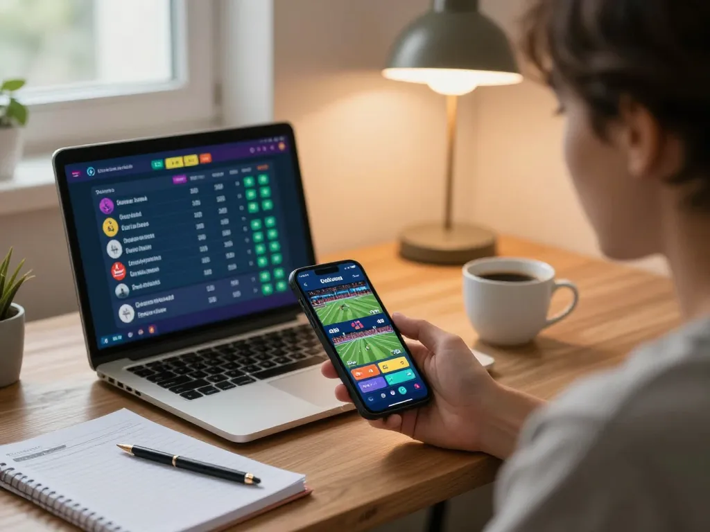 Engaging online sports betting experience using LODE88 on a mobile app from a cozy living room setting.