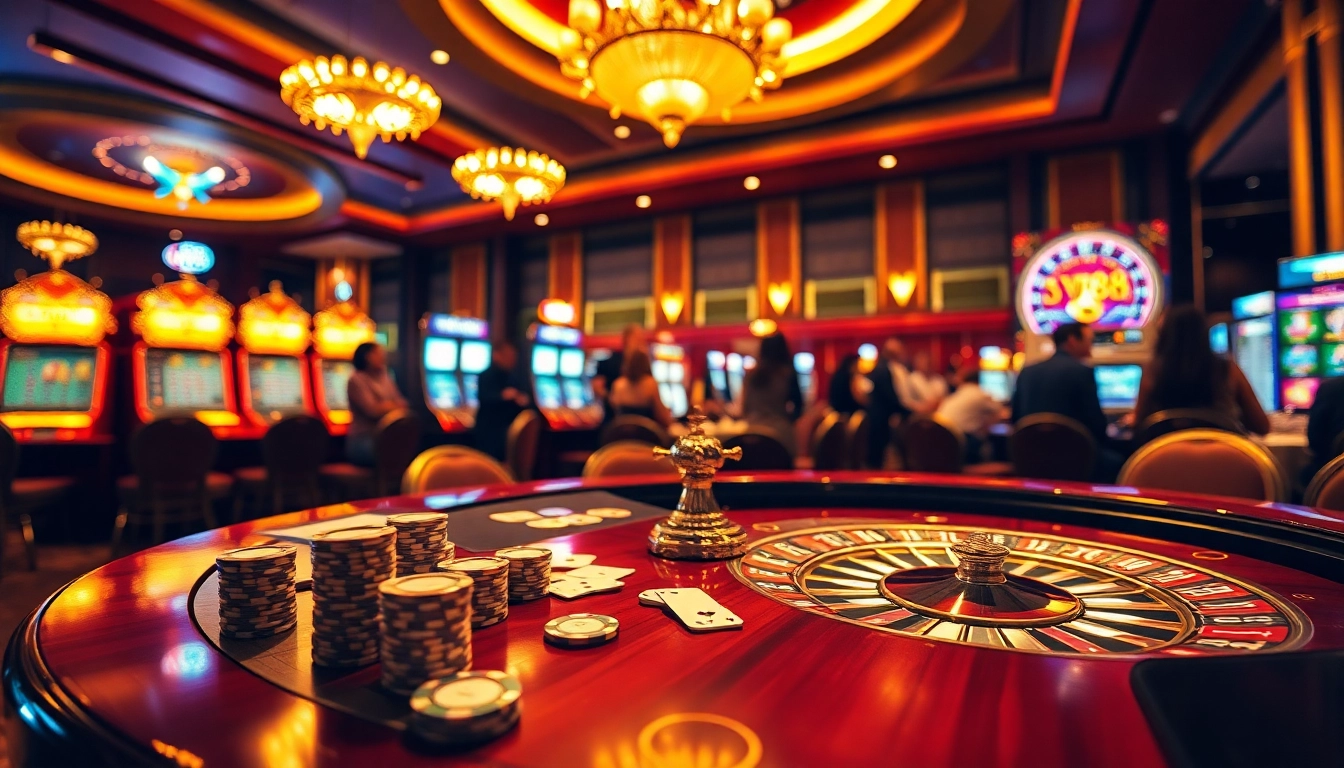 Experience the thrill of VK88 with poker chips and cards at a luxurious casino table.